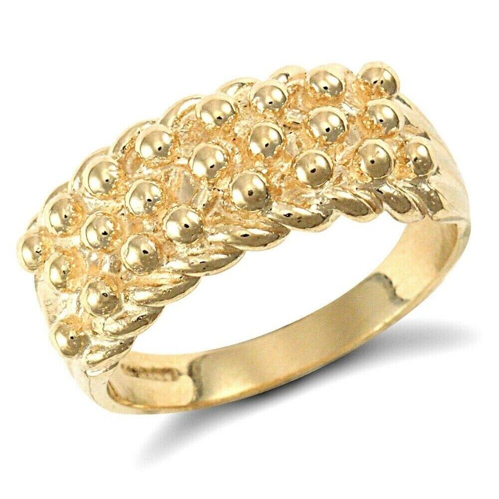 Yellow Gold Keeper Ring Gents 3 Row Solid 9 Carat Hallmarked British made