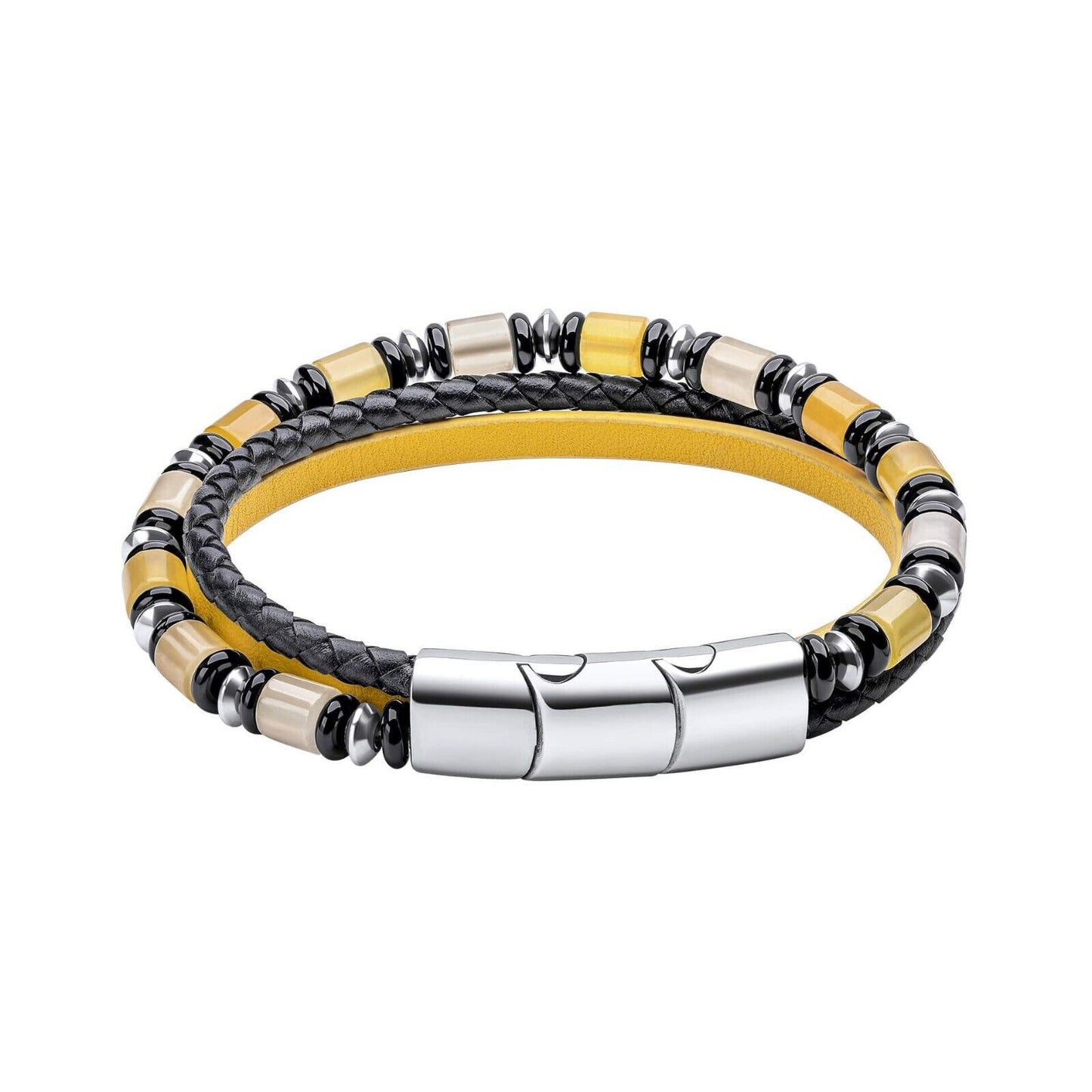 Fred Bennett Multi Layered Leather Bracelet with Jade and Onyx Beads 23cm B5465