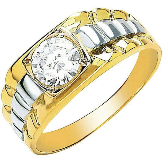 9ct Two Tone Gold Square Top Gents Ring Solitaire Signet Fully Hallmarked