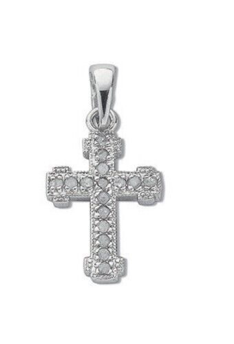 9ct White Gold 0.06ctw Diamond Cross Pendant Hallmarked
