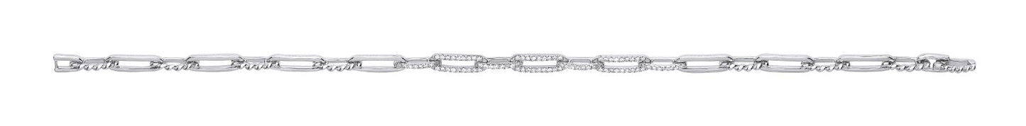 9ct White Gold Bracelet 0.42ct Diamonds Paper Chain Link Made in London
