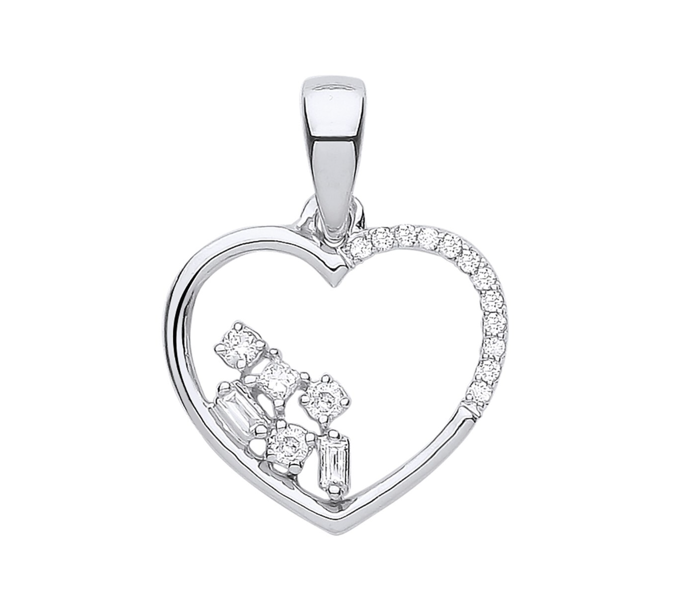 9ct White Gold 0.10ct Diamond Heart Pendant Made in London