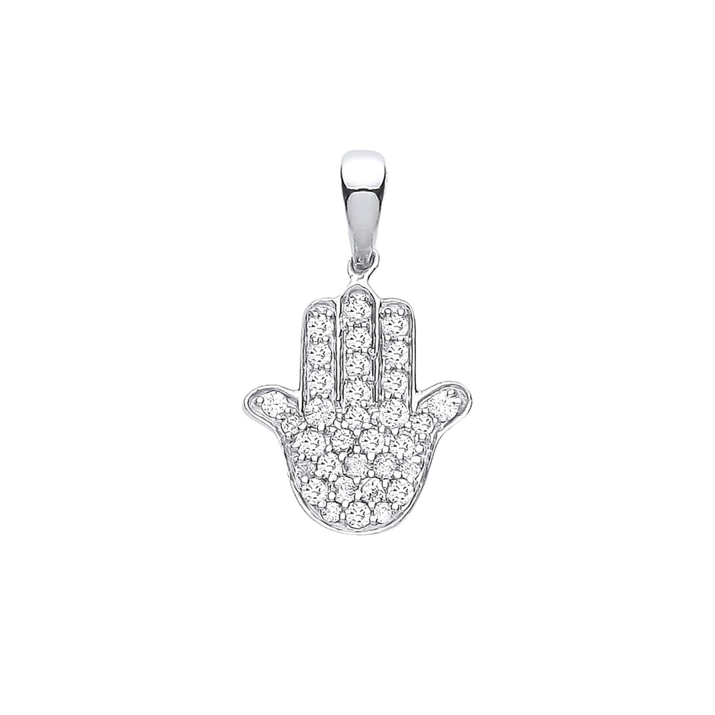 9ct White Gold 0.18ct Diamond Hamsa Hand Pendant Hallmarked