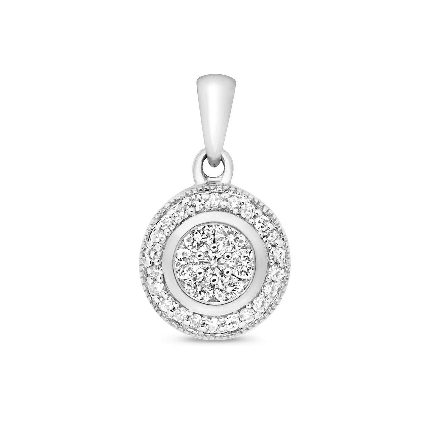 Diamond Round Halo Pendant 9ct White Gold 0.25ctw Real Diamonds