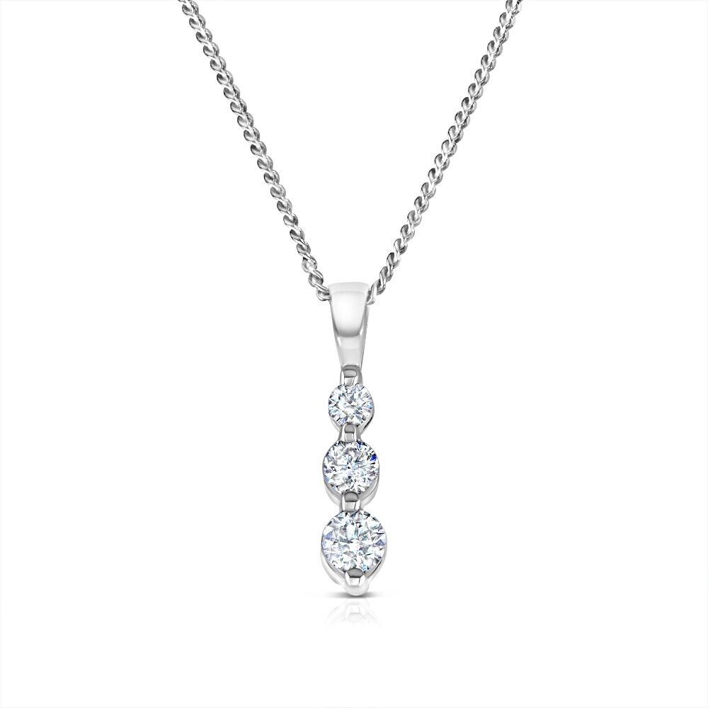 9ct White Gold 0.31ct Diamond Trilogy Pendant and 18" Chain