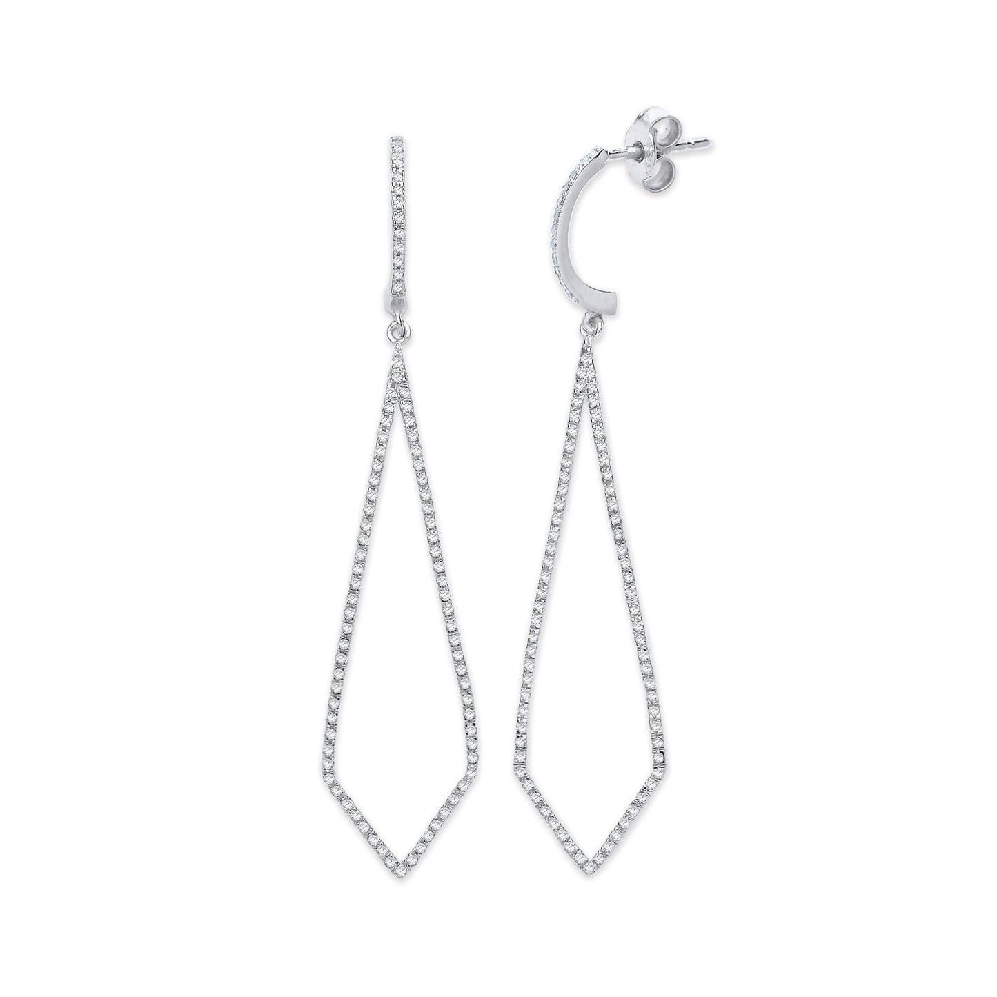 9ct White Gold 0.40ct Diamond Drop Earrings 54mm Length Hallmarked British Made