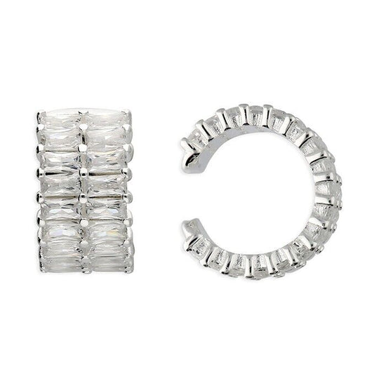 Stunning Cuff Earrings Baguette Solid .925 Sterling Silver Handmade