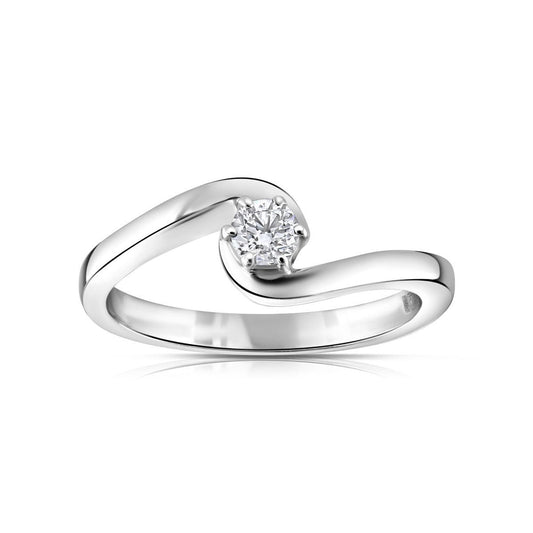 9ct White Gold Real Diamond Twist Solitaire Ring 0.15ctw Engagement Size J - Q