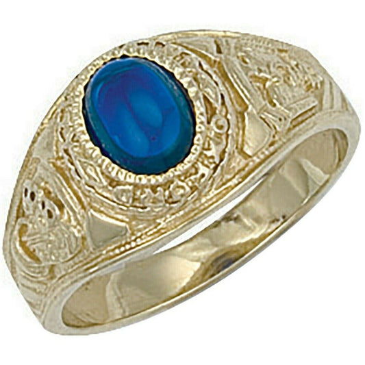 9ct Yellow Gold Blue Cabochon College Ring Graduation Hallmarked