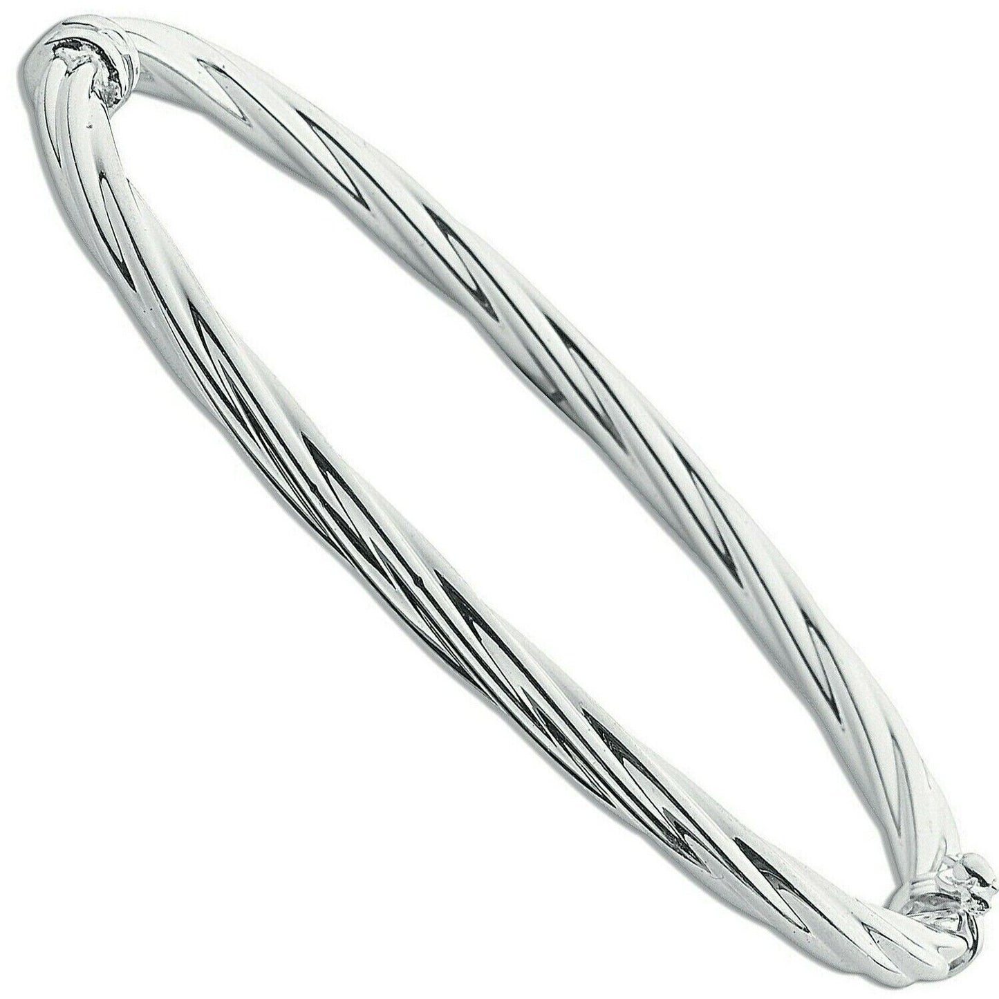 Sterling Silver Twisted Bangle Ladies Hinged British Made 925 Hallmark Boxed