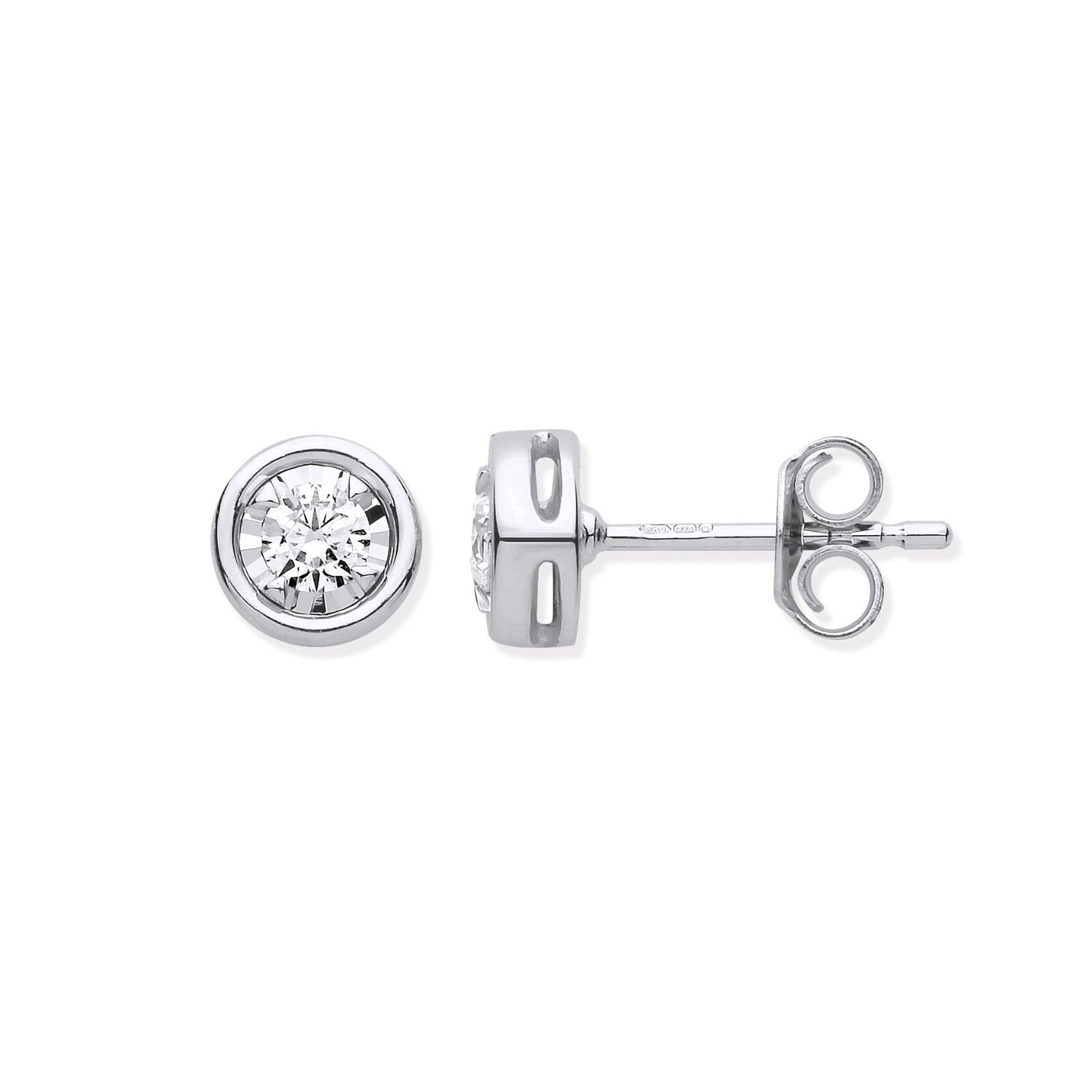 9ct White Gold Rub-Over Illusion Set 0.25ctw Diamond Studs Made in London