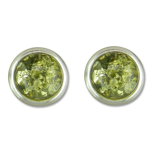 Green Amber Round Stud Earrings 8mm Solid Sterling Silver 925