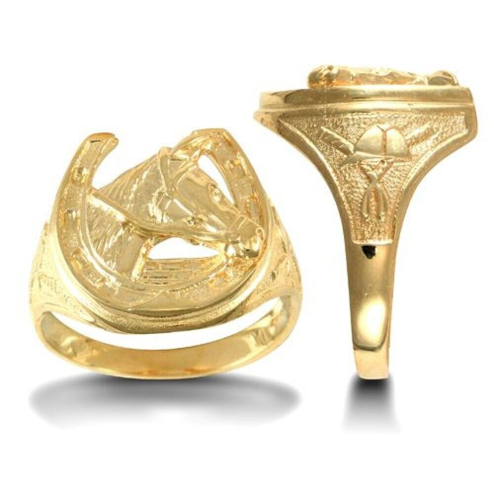 Gents 9ct Yellow Gold Horse Shoe Ring Hallmarked