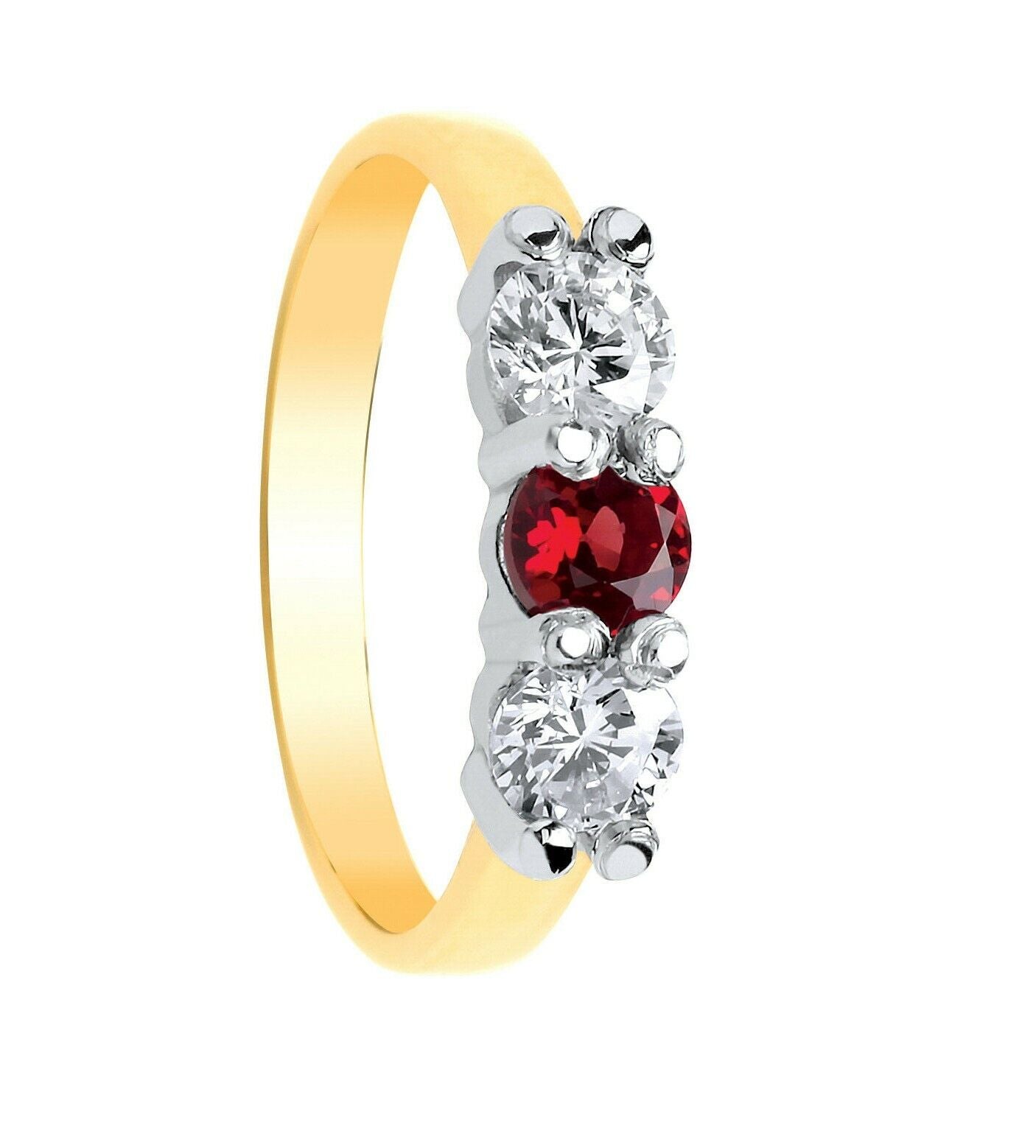 Real Garnet Trilogy Ring 9ct Yellow Gold Three Stone Engagement Full Hallmark