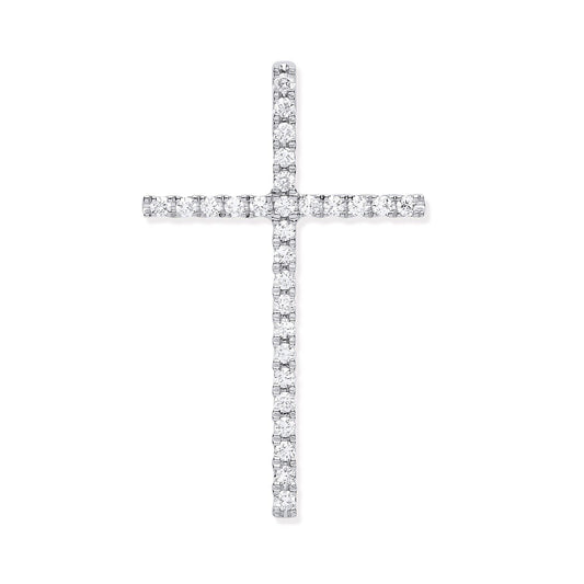 18ct White Gold 0.35ct Diamond Cross Pendant Hallmarked