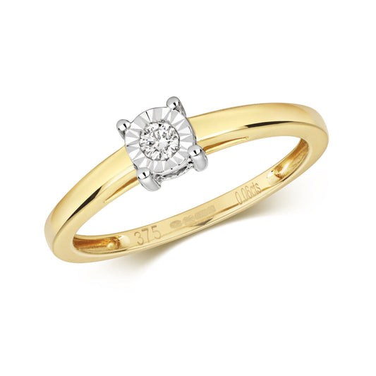9ct Yellow Gold Diamond Solitaire Ring Illusion Set Engagement Size J-Q