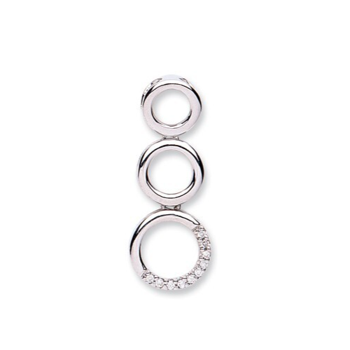 9ct White Gold 0.05ct Diamond Three Circle Drop Pendant Made in London