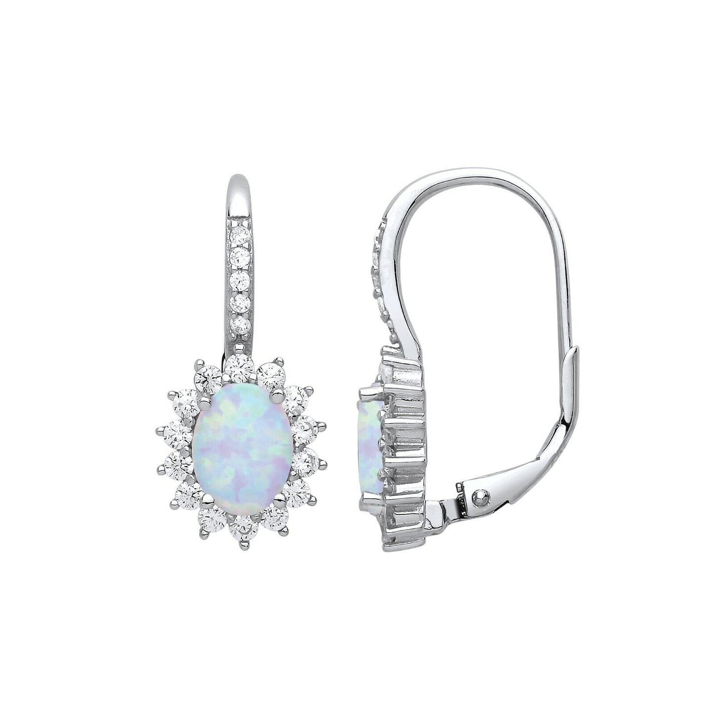 Opal Leverback Drop Earrings Sterling Silver Rhodium Plate 925 Hallmark