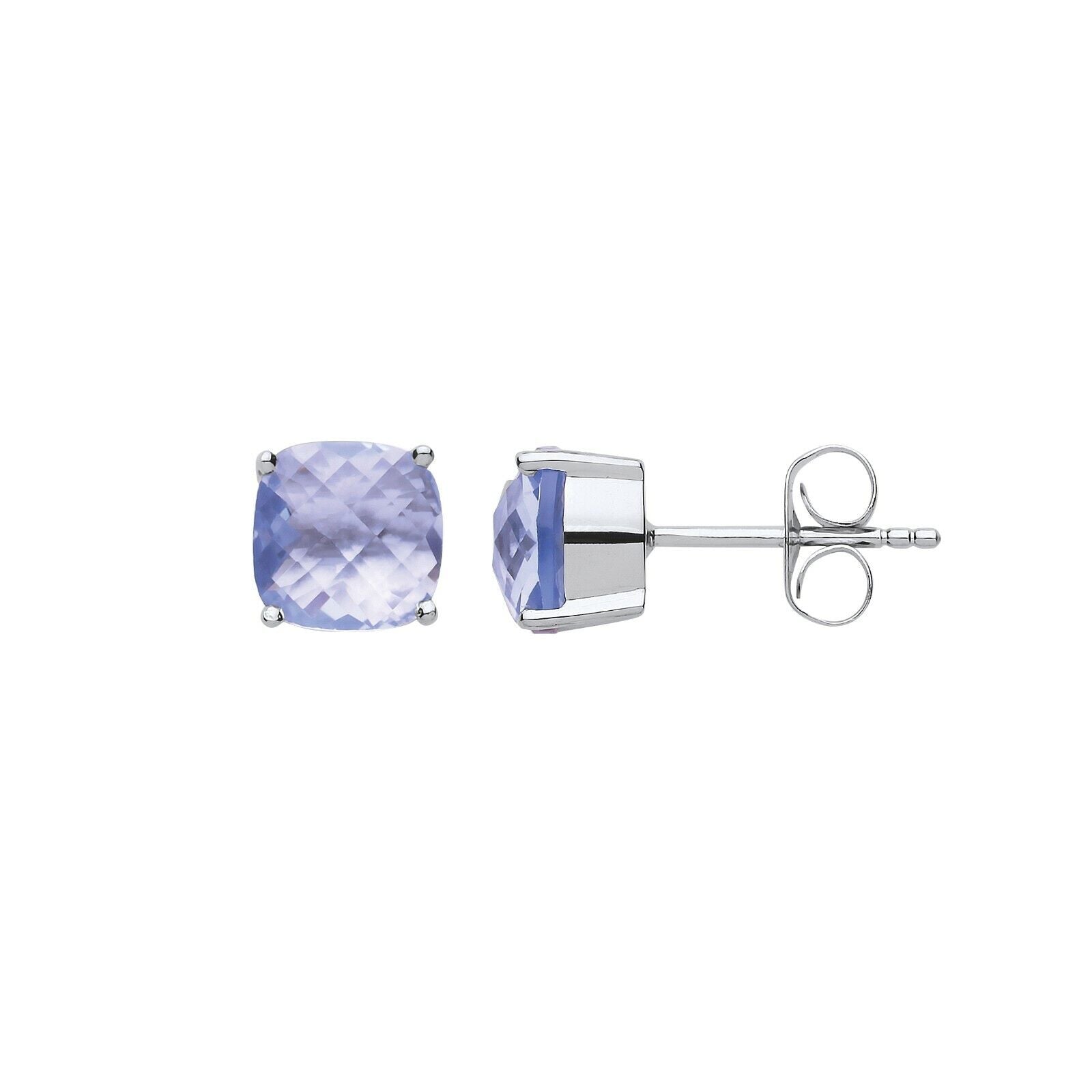 Aquamarine Cushion Solitaire Earrings Sterling Silver Rhodium Plate 925 Hallmark