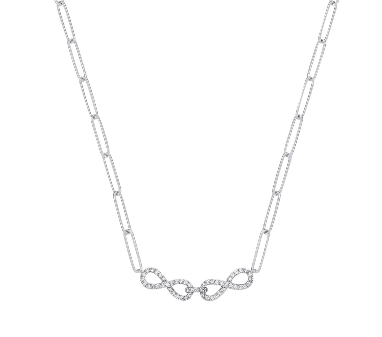 9ct White Gold 0.24ctw Diamond Infinity Link Necklace 18" Paper Chain