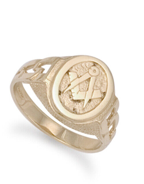 9ct Yellow Gold Masonic Ring Curb Link Shoulders Hallmarked