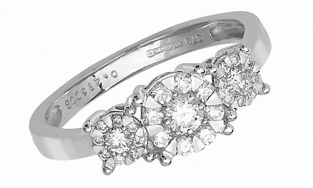 Real Diamond Three Cluster Ring 9ct White Gold 0.41 carat of Diamonds
