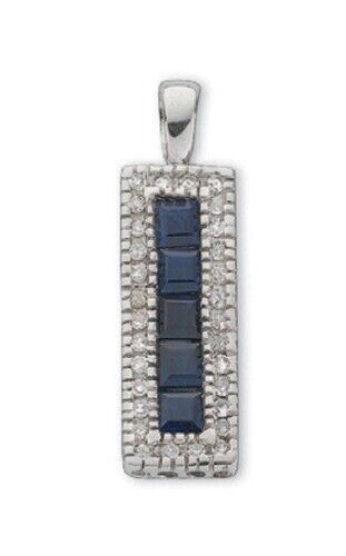 9ct White Gold sapphire and Diamond Rectangular Pendant