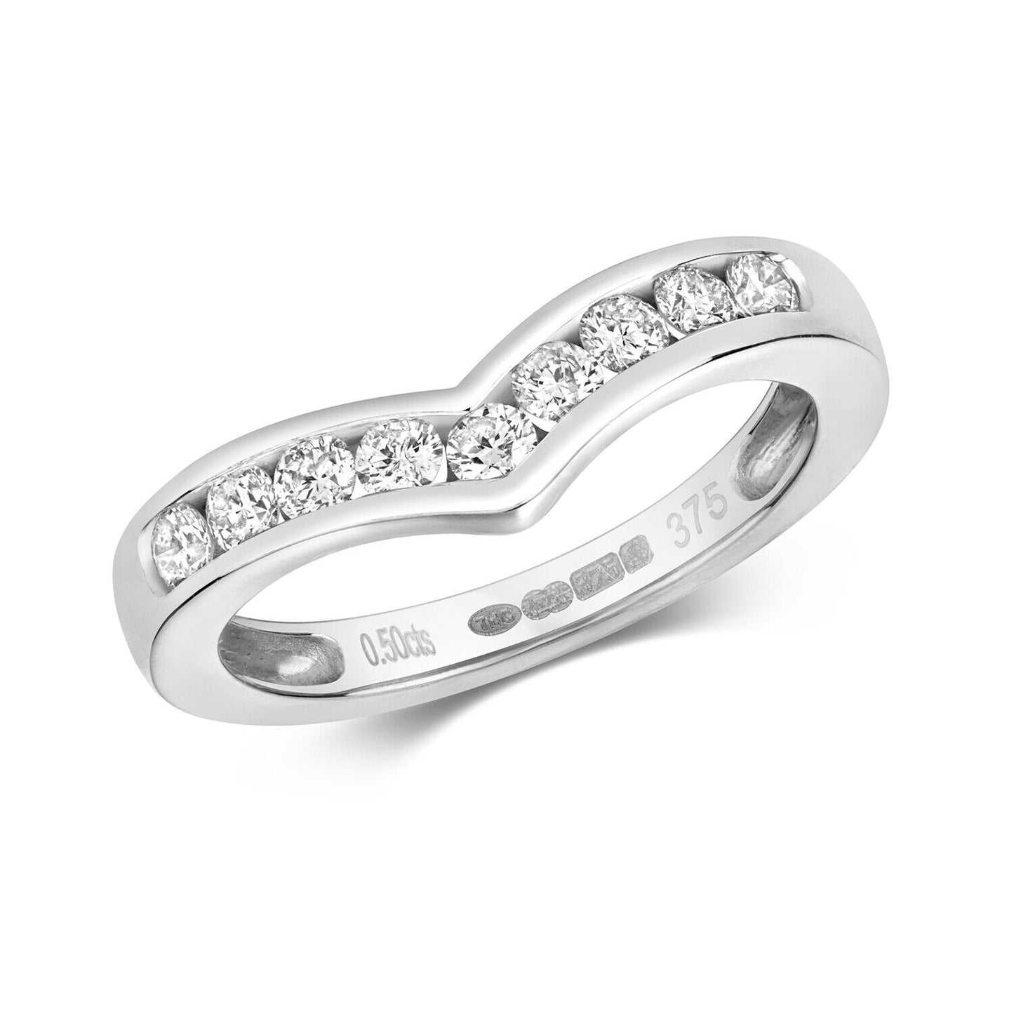 Real Diamond Wishbone Ring 9ct White Gold 0.50ctw Eternity Anniversary Band