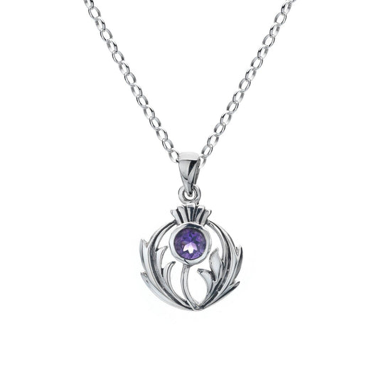 Amethyst Scottish Thistle Pendant Sterling Silver 925 Hallmark All Chain Lengths