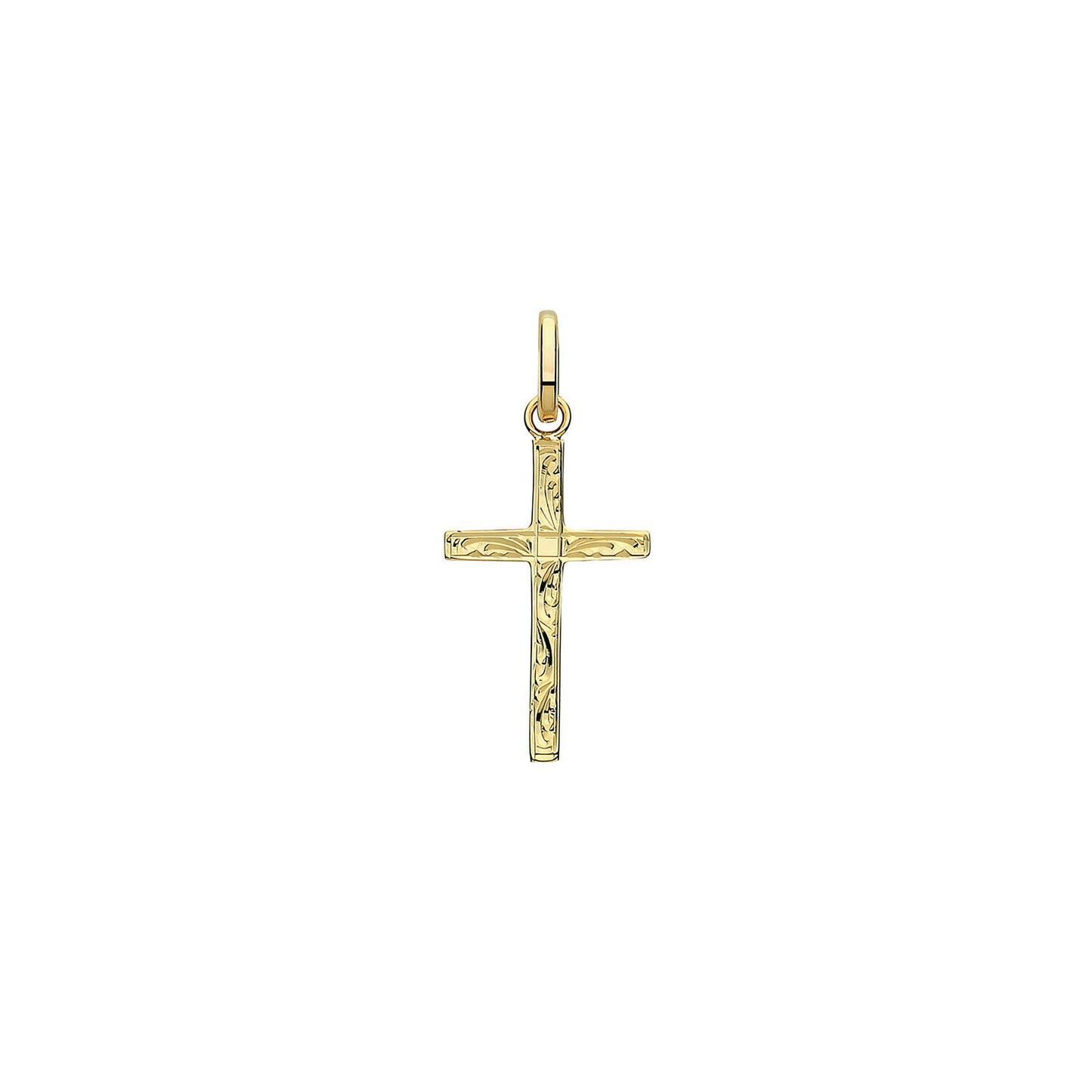 Gold Cross Pendant Engraved Design Yellow Gold 27mm x 12mm British Made