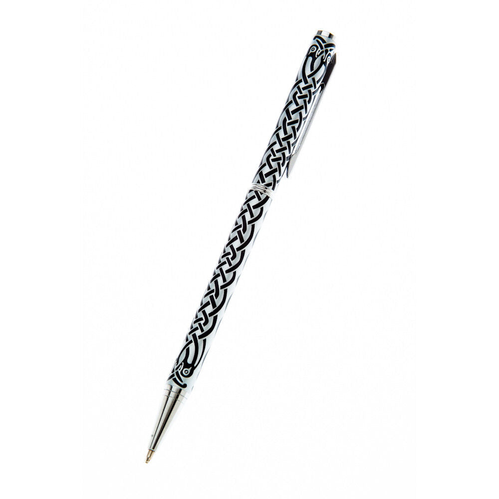 Ballpoint Pen Silver Plated Matt Celtic Bird Designer Black Ink Brand New Boxed