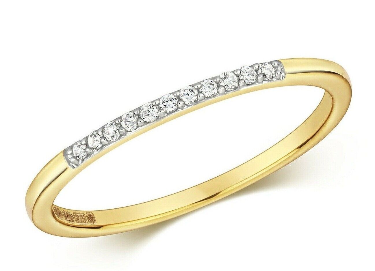 9ct Yellow Gold Diamond Eternity Ring Slim Band Hallmarked and Real Diamonds