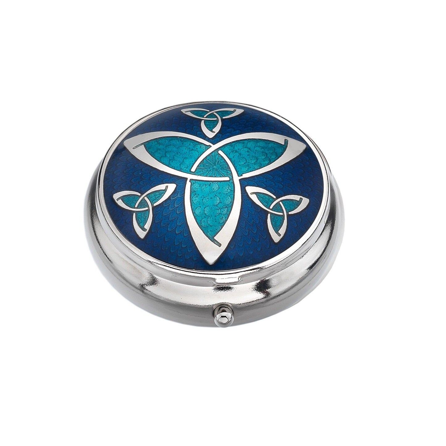 Pillbox Silver Plated Celtic Knot Trinity Blue Brand New and Boxed
