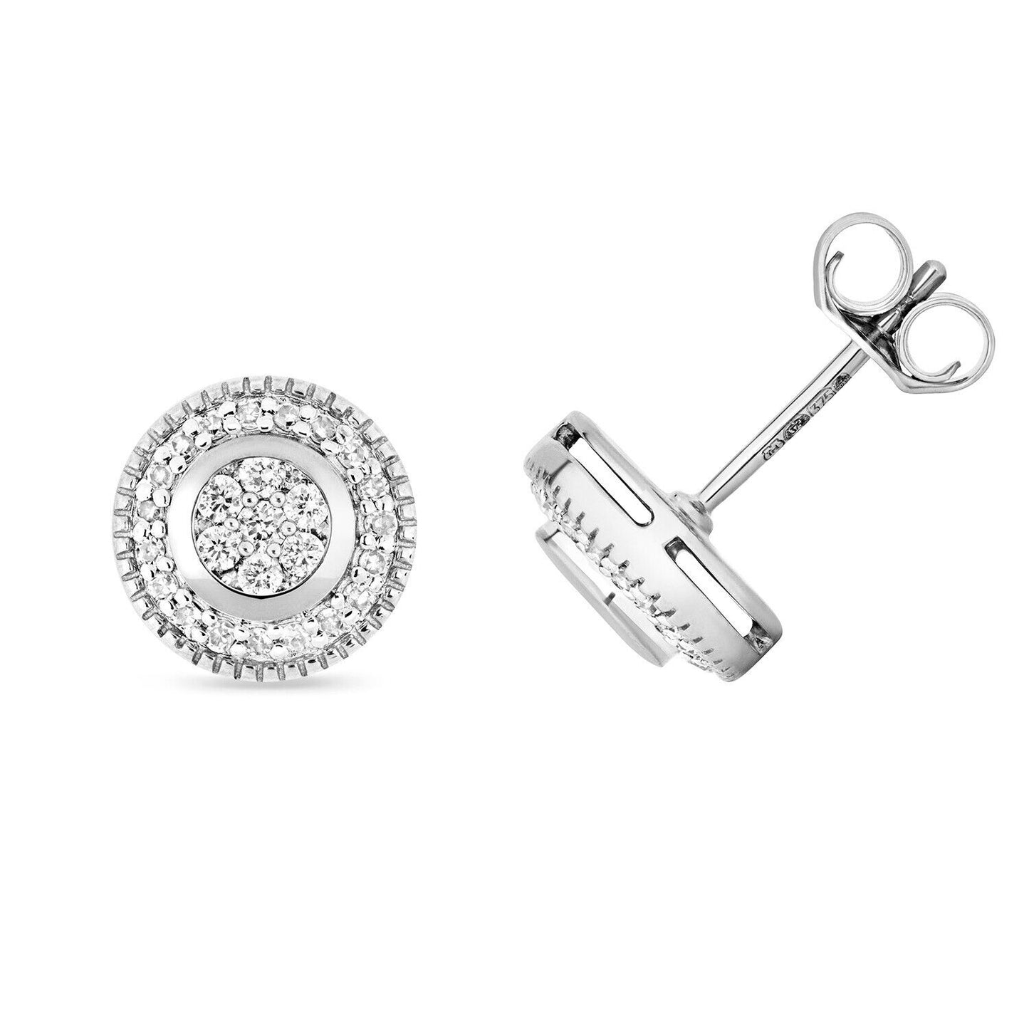 Real Diamond Halo Stud Earrings 9ct White Gold 0.25ctw Cluster