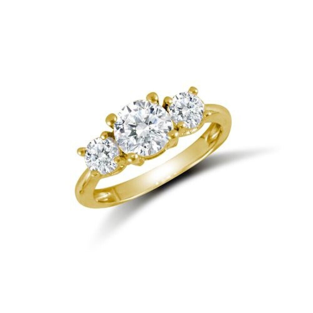 9ct Yellow Gold Three Stone Zircon Ring Trilogy Engagement Full Hallmark