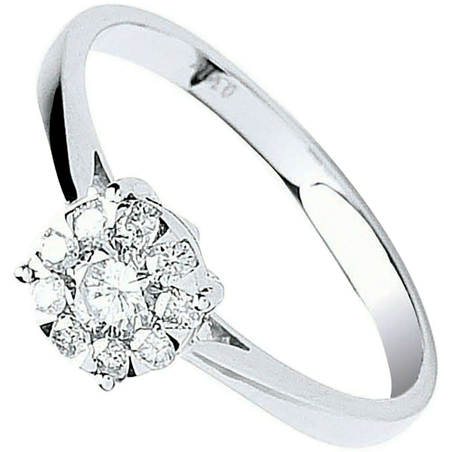 Real Diamond Solitaire Cluster Ring 18ct White Gold 0.33 Carat Weight of Diamond