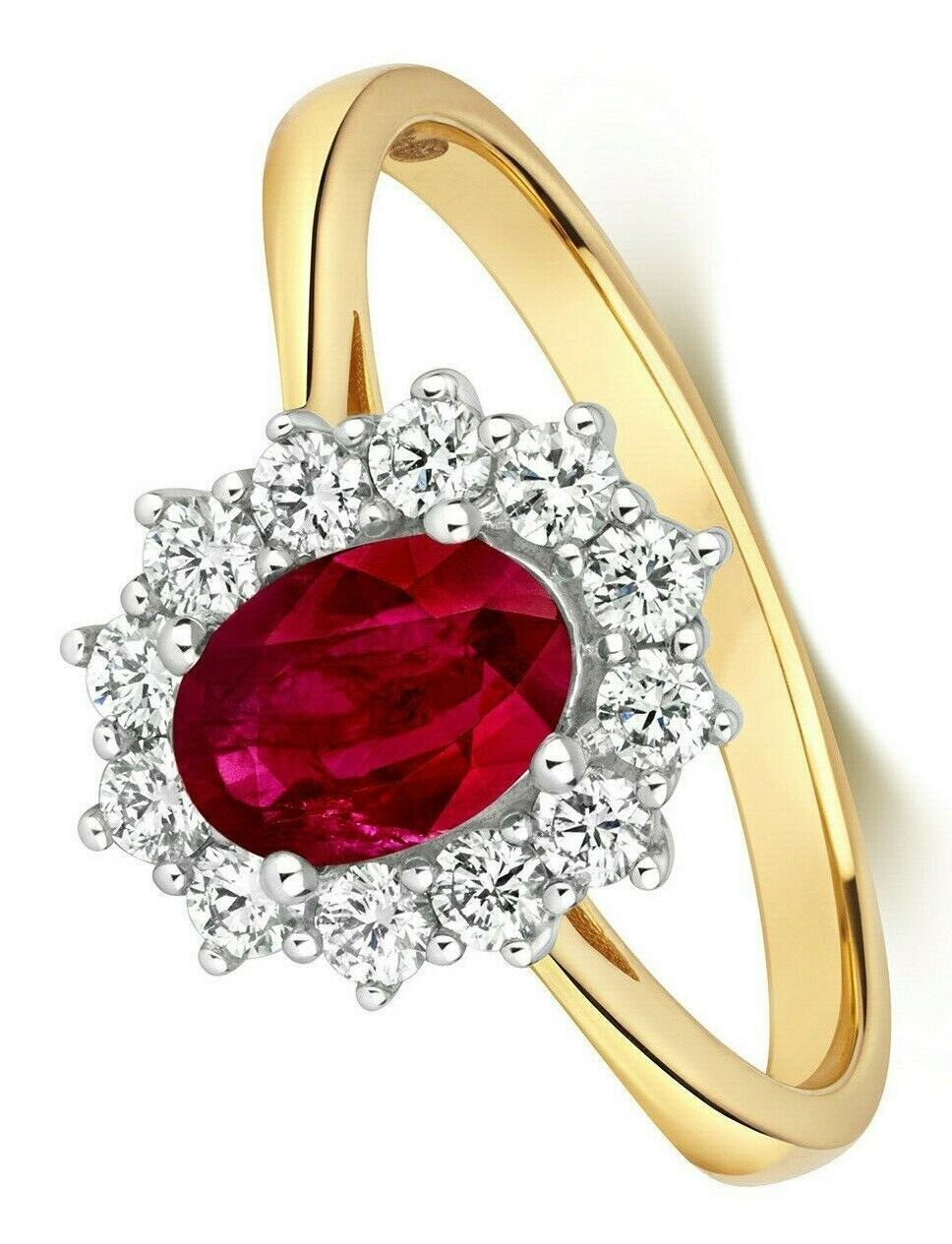Real Ruby and Diamond Ring 18ct Yellow Gold Oval Cluster 1.45 Carat Weight