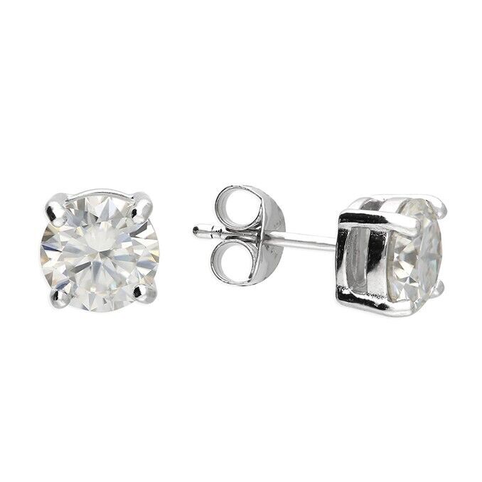 Moissanite Solitaire Stud Earrings 7mm Sterling Silver 925 Hallmark