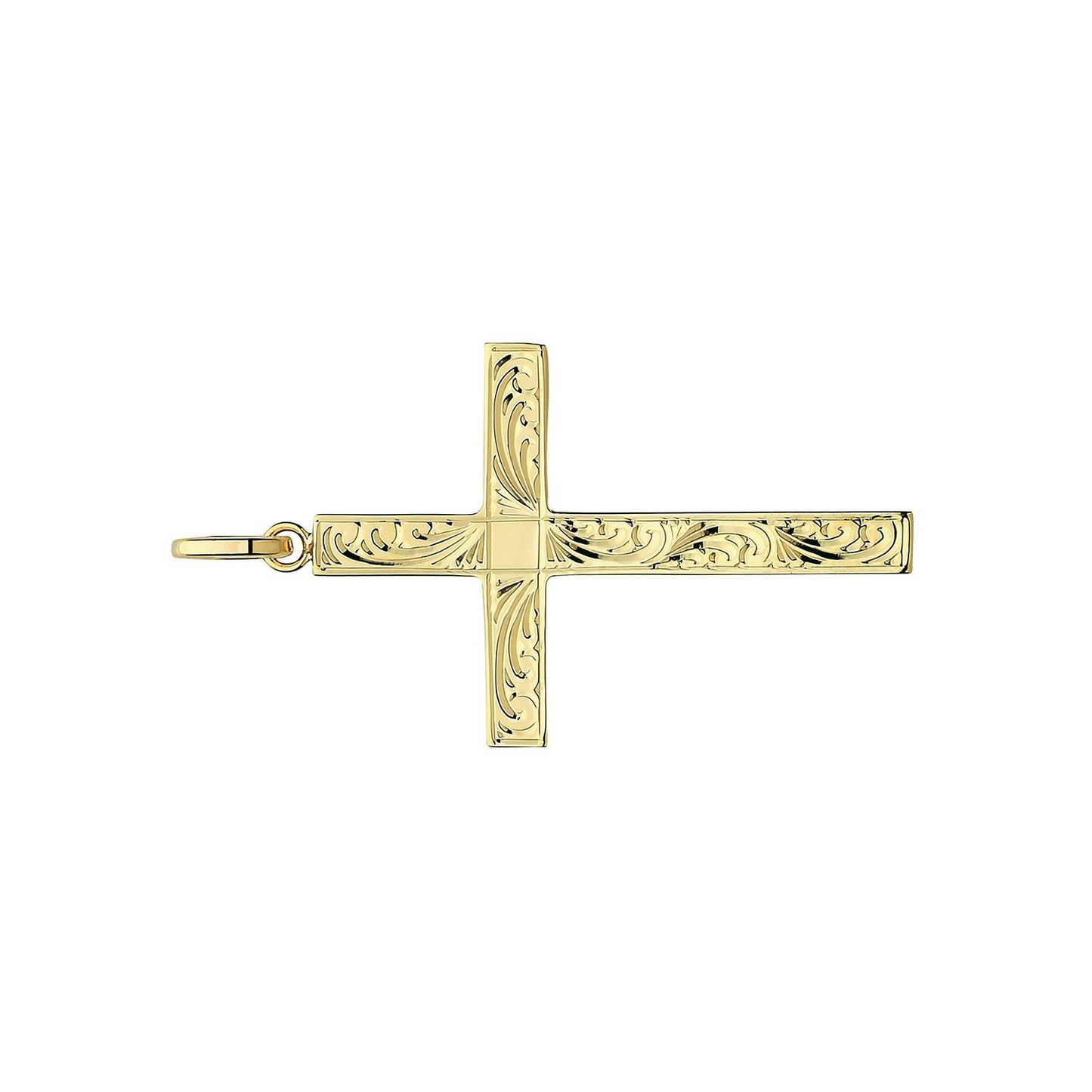 9ct Yellow Gold Patterned Cross Pendant Large 37 x 24mm Christianity Christening