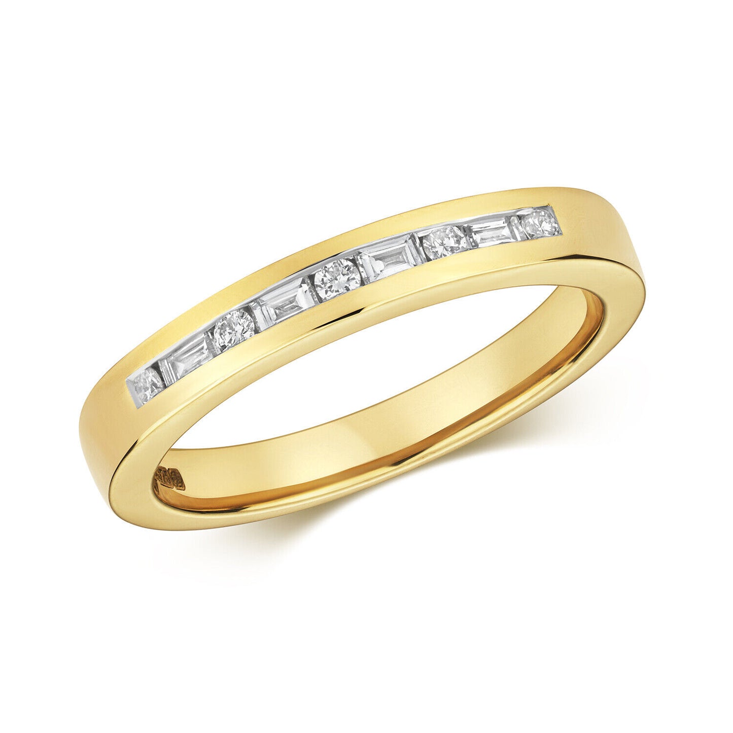 Real Diamond Half Eternity Ring 9ct Yellow Gold Round and Baguette Cut Band
