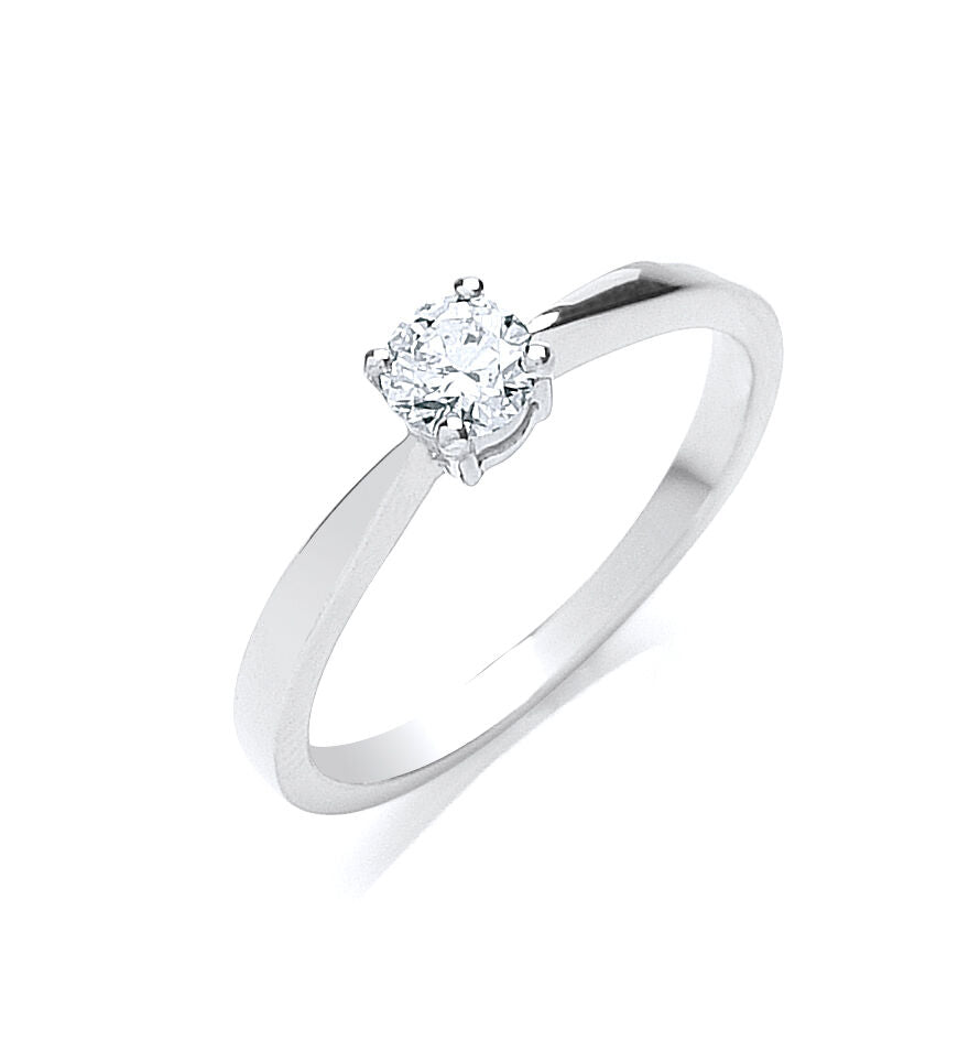 Real Diamond Solitaire Engagement Ring 18ct White Gold 0.35 Carat Weight