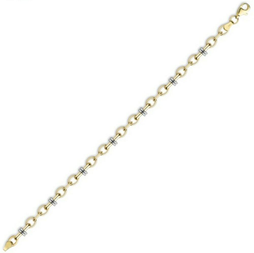 Yellow and White Gold Belcher Bracelet Fancy Bar Hallmarked British Made Ladies