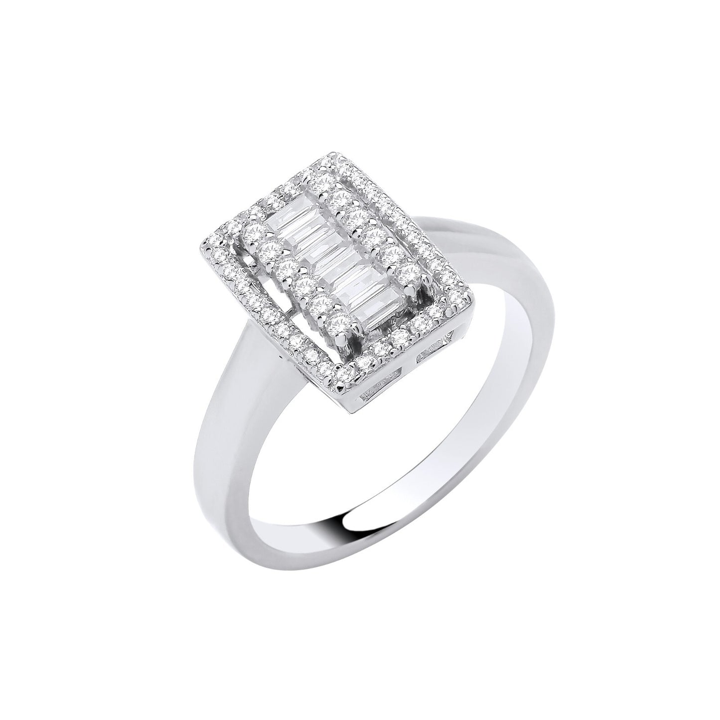Sterling Silver Rectangular Halo Style Ring Size J - Q British Made 925 Hallmark