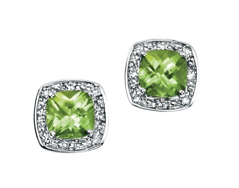 Real Peridot and Diamond Set White Gold Pendant Earrings 16 18 or 20" Chain
