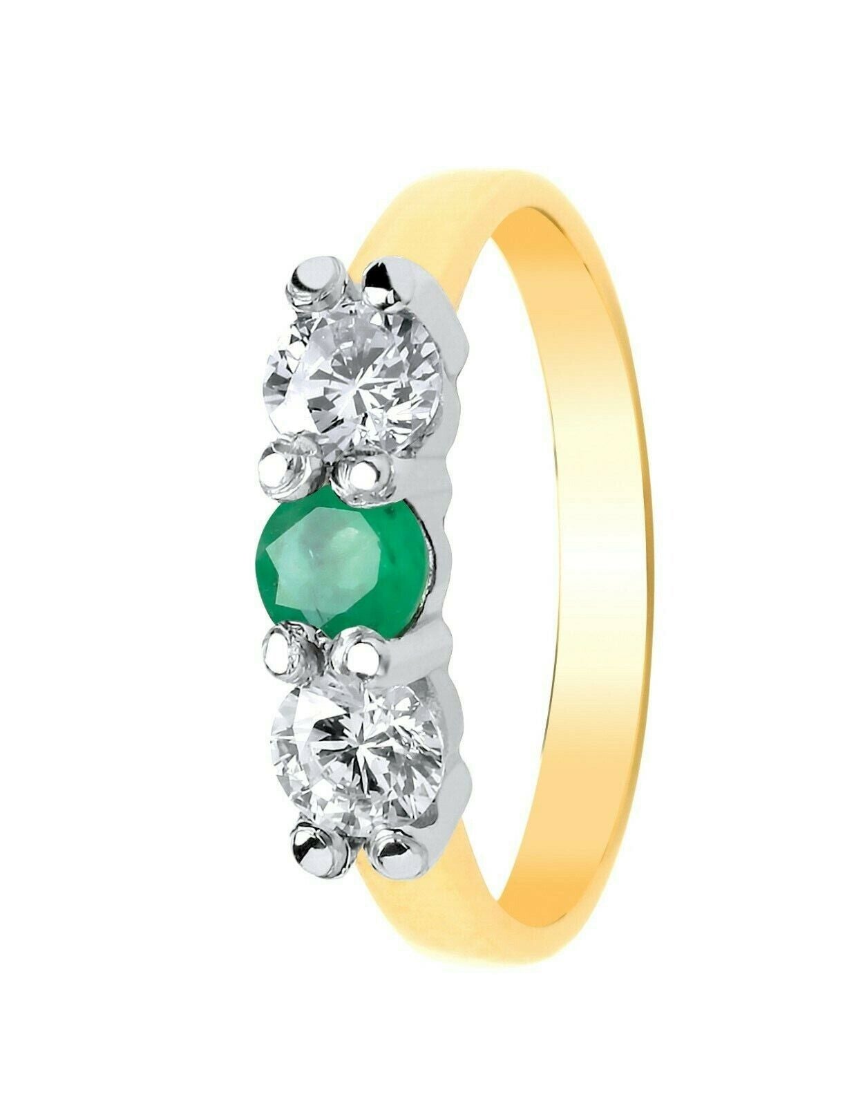 Real Emerald Trilogy Ring 9ct Yellow Gold Three Stone Fully Hallmarked