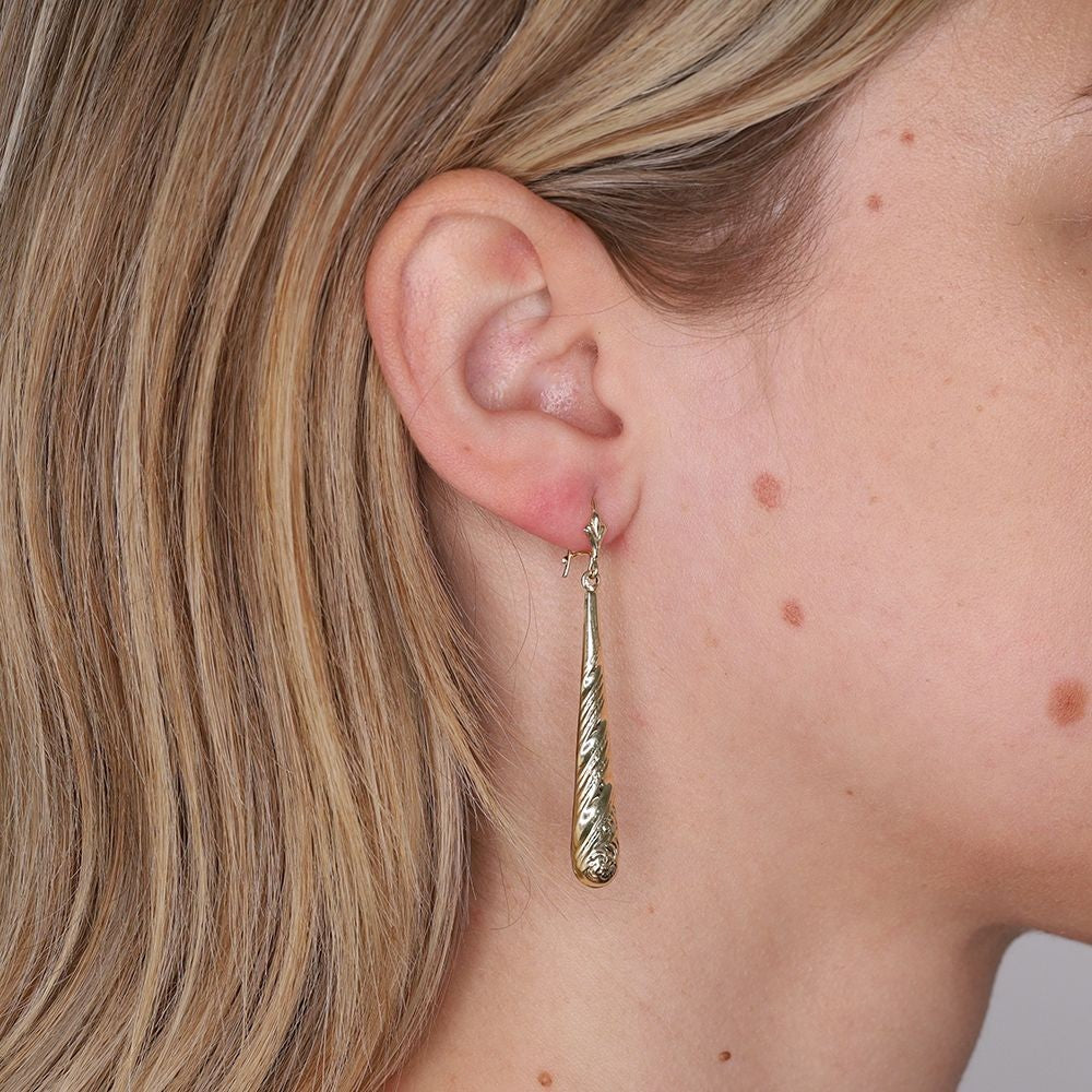 Patterned Drop Earrings 9ct Yellow Gold Drops 57mm Hallmarked