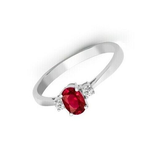 Real Ruby and Diamond Ring 18ct White Gold Three Stone Trilogy