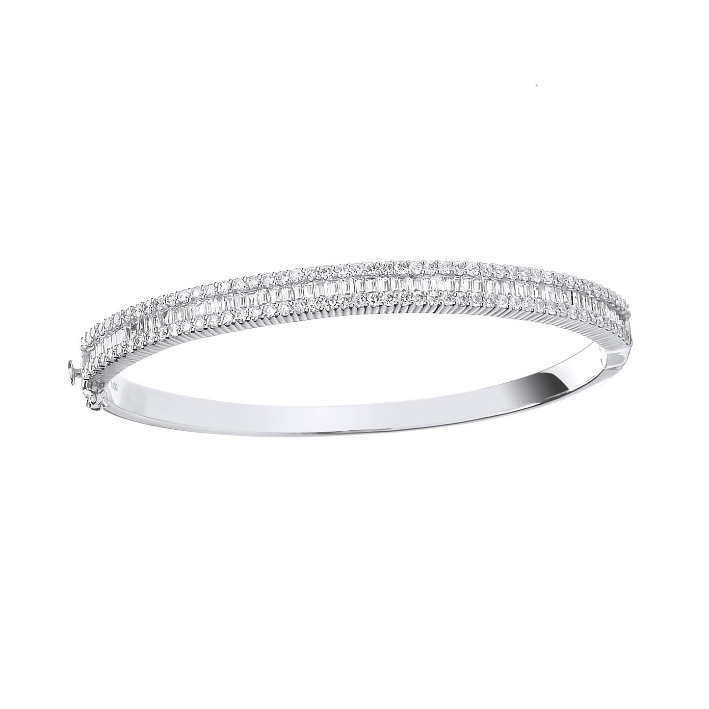 18ct White Gold 3.00ct Baguette & Brilliant Cut Diamond Bangle Made in London