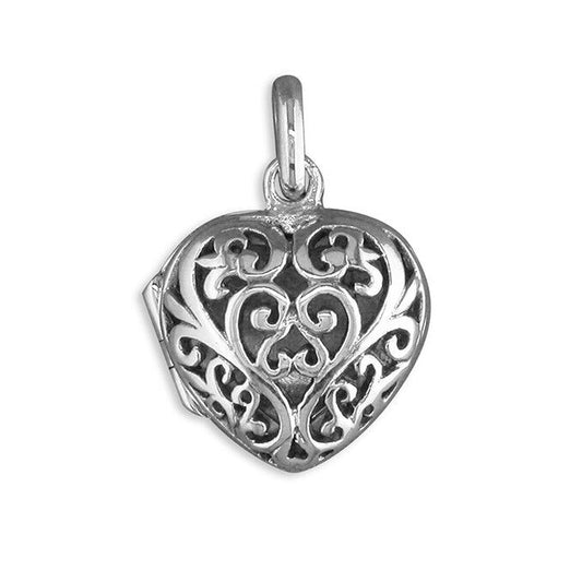 Small Filigree Heart Locket Sterling Silver Handmade