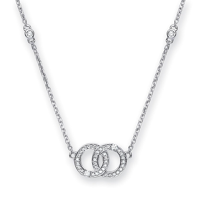9ct White Gold 0.34ct Diamond Necklace Interlinked Circles (18in/45cm) Chain